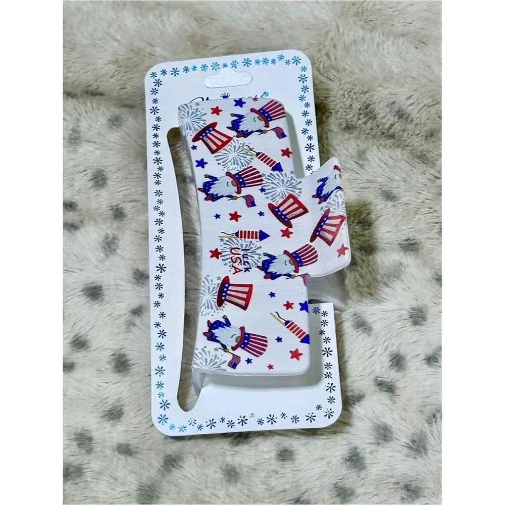 Hair Accessories Patriotic Red White & Blue Gnome Print Hair Claw